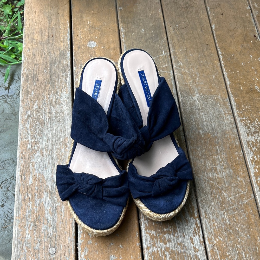 Stylish Navy Sandals with Bow by Stuart Weitzman